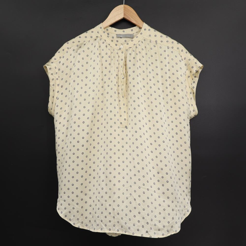Vince Women's Silk Popover 3 Button Split Neck Cap Sleeve Top Yellow Sz L
